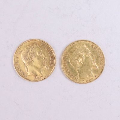 deux pièces d'or sur lesquelles figurent les portraits d'un homme et d'une femme