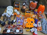 a table with various halloween items on it