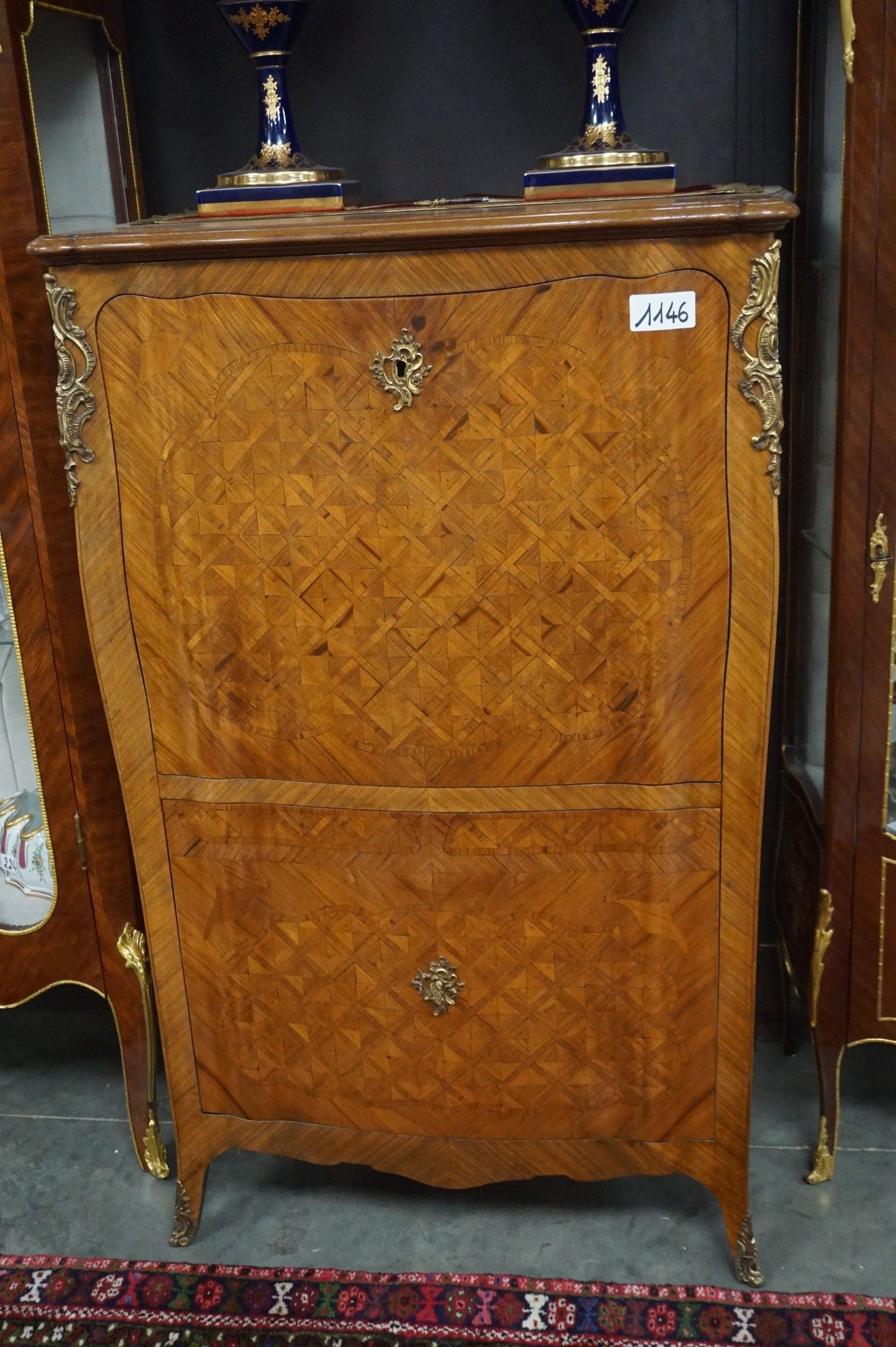 secrétaire haut en marqueterie - H : 127 cm - largeur : 80 c…