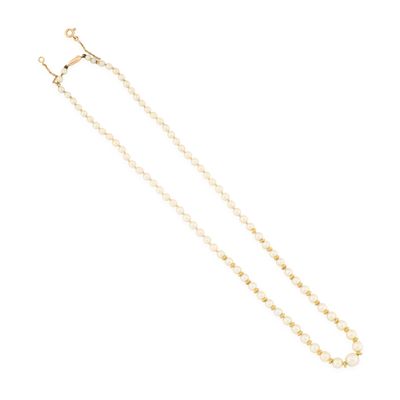 a pearl necklace with a gold clasp and a gold chain