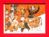 une image représentant un tableau sur lequel figure un groupe d'animaux, dans un cadre rouge