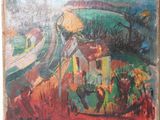 an image of a painting of a person riding a horse in a field