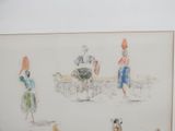 drawing of a group of people with a dog and a cat