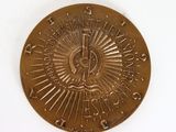 an image of a bronze medal with a sunburst in the center