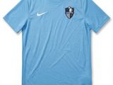 a blue shirt with a white logo on the chest and a blue shirt with a white logo on the chest
