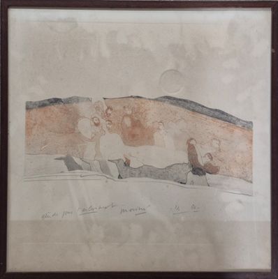 a picture of a drawing of a group of people on a beach