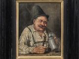 un tableau représentant un vieil homme avec une pipe et un chapeau
