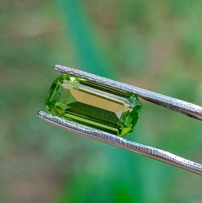 quelqu'un tient une paire de tweewees ornée d'une pierre précieuse verte