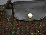 longchamp bag in tweed and leather with multi - colored speckles