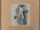 framed drawing of a nude woman standing on a ledge