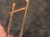 a painting of a hand holding a pole with a bird on it