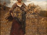 une image représentant un tableau où l'on voit une femme tenant un fagot de foin