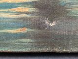 an image of a painting of a boat in the water with a sky background