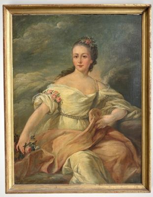 painting of a woman in a yellow dress with a flower in her hair