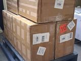 many boxes on a pallet in a warehouse