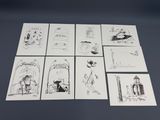 esquisses d'une série de cartes postales représentant une femme en noir et blanc