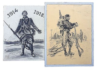 deux dessins représentant un soldat et un soldat muni d'un fusil