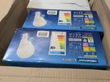three boxes of light bulbs sitting in a cardboard box