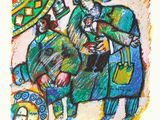 tableau représentant un homme à cheval avec une femme à ses côtés