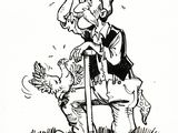 dessin humoristique représentant un homme avec une canne et un chien en laisse
