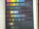 an open book with a picture of a multicolored line on it