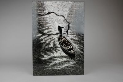 une photo d'un tableau représentant une personne dans un bateau