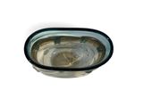 a glass bowl with water in it on a white surface