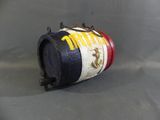 an image of a barrel of beer on a gray background