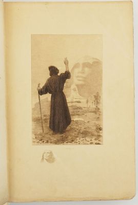 an old book with a picture of a man holding a stick