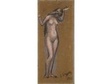 drawing of a nude woman with a hat on her head