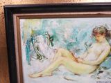 a painting of a nude woman sitting on a couch