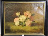 une photo d'un tableau représentant des roses, dans un cadre noir