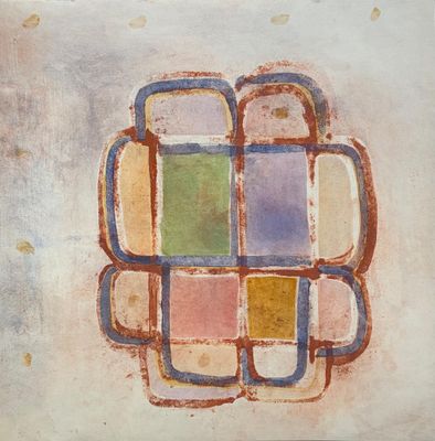 une image représentant un tableau d'une fleur composée de carrés de différentes couleurs