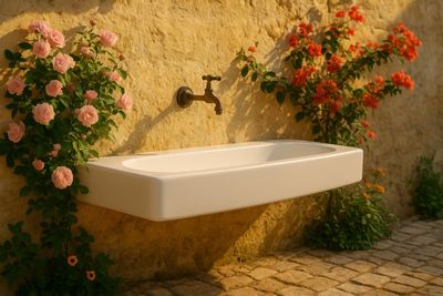 Lavabo mural en céramique blanche, modèle OLYOS TEMPO de la …