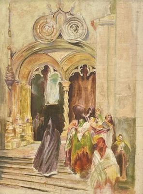 Ecole orientaliste du XXe siècle Scène animée à la porte de …