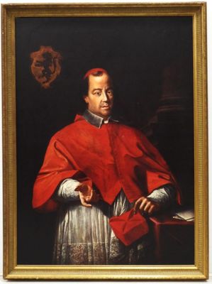 tableau représentant un homme vêtu d'une robe rouge tenant un livre
