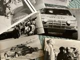 several black and white photos of old cars and people on a bed