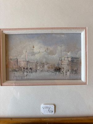 JM BOQUET, Port, aquarelle signée, 8 x 13 cm