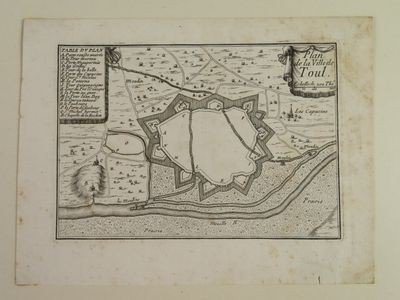 an old map of a town in the middle of a river