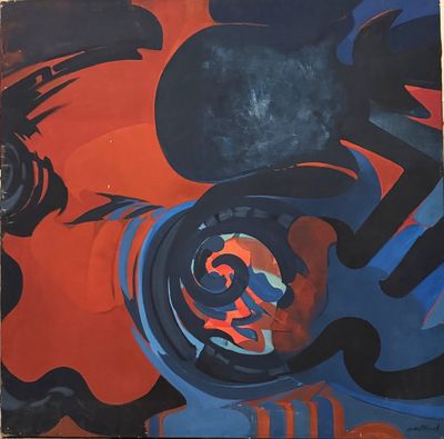 a painting on the wall of a building that has a clock on it