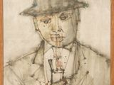 tableau représentant un homme coiffé d'un chapeau et tenant une cigarette à la bouche