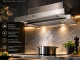 une photo d'une cuisine avec une cuisinière et une casserole posée sur le plan de travail