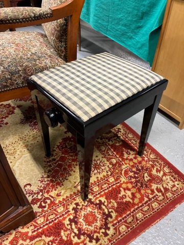 Tabouret de piano moderne laqué noir et assise tissu