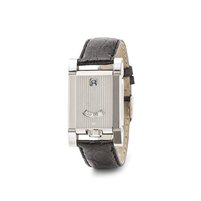 l'image d'une montre-bracelet avec un bracelet en cuir noir