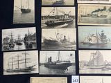 a lot of old photos of ships on display