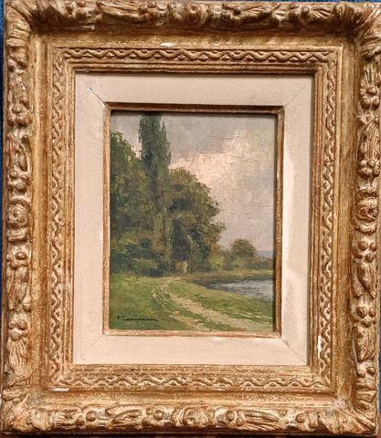 Pierre LADUREAU (1882-1975) « Paysage à la mare ». Huile sur pann