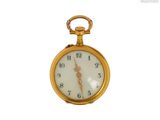une montre de poche en or avec un cadran blanc sur fond blanc