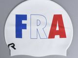 a close up of a swimming cap with the word fra on it