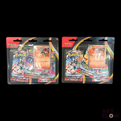 two packs of pokemon trading cards on a black background