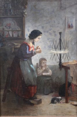 a painting of a woman and a child in a room